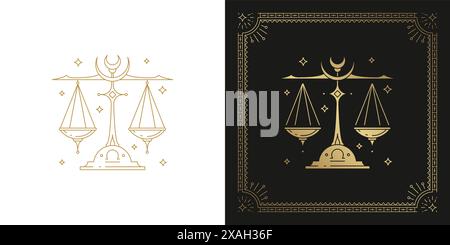 Zodiac libra horoscope sign line art silhouette design vector illustration. Creative decorative elegant linear astrology zodiac libra emblem template Stock Vector