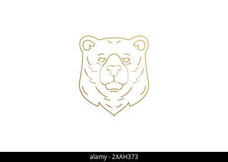 Wild bear head silhouette linear vector illustration. Head of strong wild bear drawn minimal object outline style. Good for hunters club logo emblem o Stock Vector