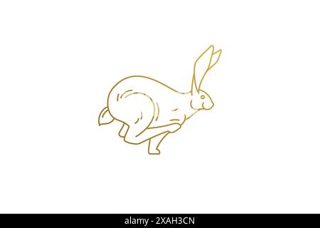 Running rabbit minimal silhouette linear vector illustration. Wild forest hare minimal object outline style. Good for hunters club logo emblem or post Stock Vector