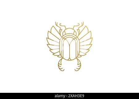 Golden scarab silhouette linear vector illustration. Scarab creative symbol of traditional Egyptian culture and mythology outline style. Good for magi Stock Vector