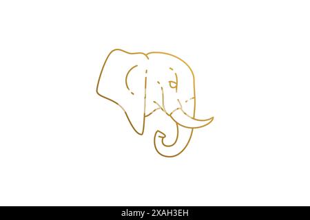 Elephant head side view silhouette linear vector illustration. Wild elephant head drawn with thin golden lines symbol of exotic wildlife. Good for log Stock Vector