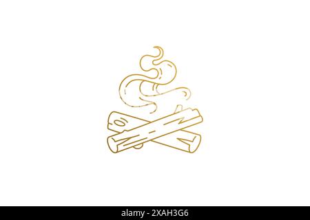 Bonfire with burning logs silhouette linear vector illustration. Campfire with flame on campsite outline style. Good for logo emblem or poster decorat Stock Vector