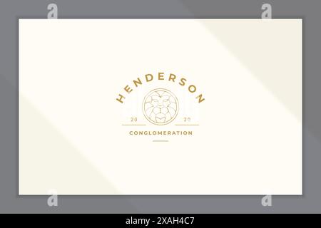 Simple vector illustration of elegant outline emblem template with geometric lion head in round frame designed for successful business conglomeration Stock Vector