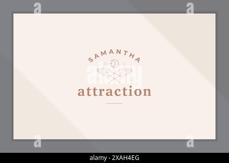 Minimal vector illustration of linear style logo of crossed female arms under crescent moon designed for mythical attraction service advertisement lin Stock Vector