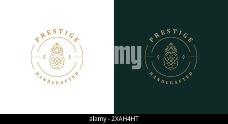 Elegant pineapple logo template linear vector illustration. Tropical fruit, silhouette design outline style. Stock Vector