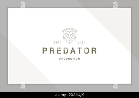 Minimal vector illustration of linear style logo template of shield badge with geometric lion head designed for successful business company production Stock Vector
