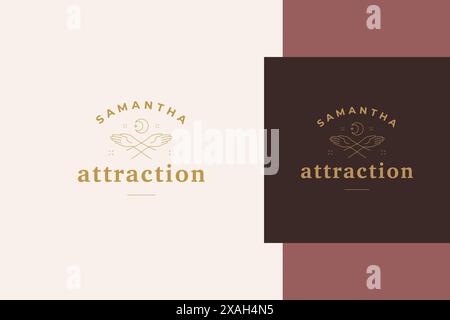 Minimal vector illustration of linear style logo of crossed female arms under crescent moon designed for mythical attraction service advertisement lin Stock Vector