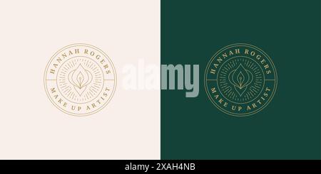 Beautiful flower orchid logo template linear vector illustration. Abstract bloom bud emblem design for cosmetic packaging or flowers shop brand line a Stock Vector