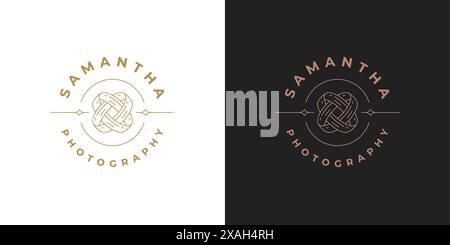 Intertwined wedding rings logo template linear vector illustration. Engagement rings emblem design for wedding planner logotype or photographer brand Stock Vector