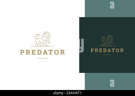 Minimal vector illustration of elegant linear style emblem of simple lion as apex predator designed for successful business company promotion line sty Stock Vector