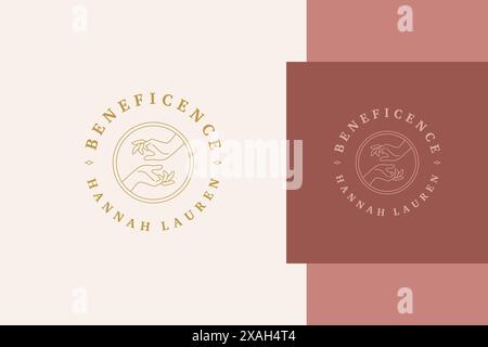 Minimal vector illustration of linear style emblem template with female hands reaching each other in act good will circle designed for charitable orga Stock Vector