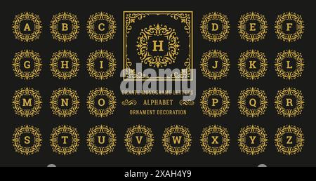 Vintage monogram alphabet letter with decorative flourish ornament frame. Ancient capital letters monograms and filigree ornate border. Fancy victoria Stock Vector