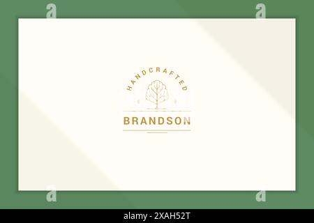 Simple vector illustration of outline logo template design of elegant minimal growing tree created for woodwork workshop handmade product packaging li Stock Vector
