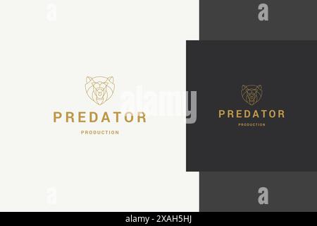 Minimal geometric vector illustration of linear style emblem template of aggressive roaring predator bear head designed for successful modern producti Stock Vector