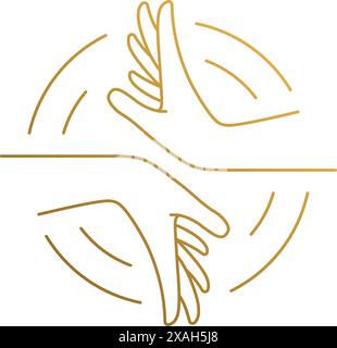 Minimal vector illustration of outline graphic design template of female gesture hands drawn with golden lines Stock Vector