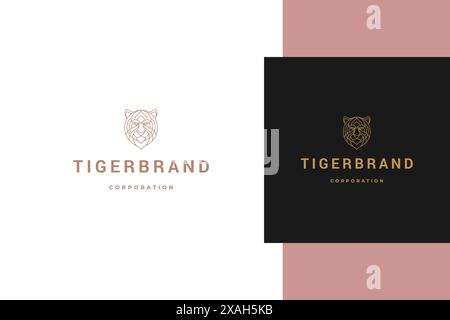 Minimal vector illustration of linear style emblem with simple geometric tiger head as apex predator designed for modern business company line style Stock Vector