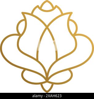 Simple vector illustration of minimal linear style emblem design template of elegant beautiful rose hand drawn with thin golden lines Stock Vector