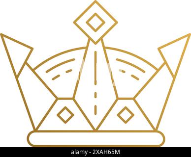 Simple vector illustration of minimal outline graphic logo design template of elegant royal crown hand drawn with thin golden lines Stock Vector