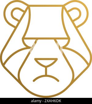 Simple vector illustration of cartoon linear style logo template of serious bear head as apex predator hand drawn with golden lines Stock Vector