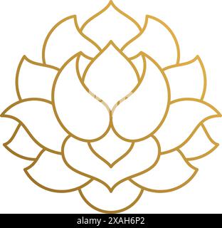 Simple vector illustration of minimal linear style emblem design template of elegant beautiful rose hand drawn with thin golden lines Stock Vector
