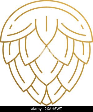 Simple vector illustration of outline graphic logo design template of natural hop flower for beer brewing hand drawn with golden lines Stock Vector