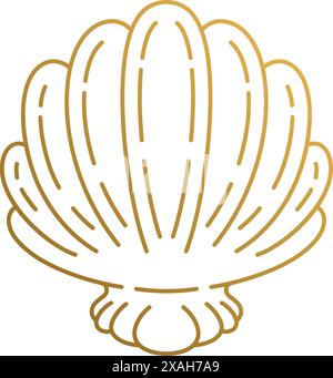 Minimal vector illustration of linear style emblem template of elegant natural seashell with wavy edges hand drawn with golden lines Stock Vector