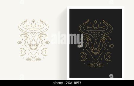 Zodiac taurus horoscope sign line art silhouette design vector illustration. Creative decorative elegant linear astrology zodiac taurus emblem templat Stock Vector