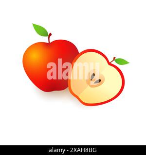 Cute isolated apple. Digital image. 3D background with clipping mask. Realistic  fruit. Half an apple with seeds creative design. Abstract concept. Stock Vector