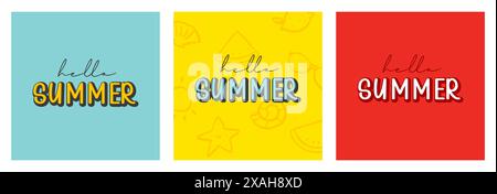 Hello summer hand drawn lettering banner background. Summer vintage calligraphy poster. Stock Vector