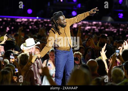 Nashville, USA. 06th June, 2024. Shaboozey onstage at the Nissan Stadium at CMA Fest 2024 held on June 6, 2024 in Nashville, TN © Curtis Hilbun/AFF-USA.COM Credit: AFF/Alamy Live News Stock Photo