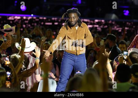 Nashville, USA. 06th June, 2024. Shaboozey onstage at the Nissan Stadium at CMA Fest 2024 held on June 6, 2024 in Nashville, TN © Curtis Hilbun/AFF-USA.COM Credit: AFF/Alamy Live News Stock Photo