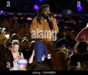 Nashville, USA. 06th June, 2024. Shaboozey onstage at the Nissan Stadium at CMA Fest 2024 held on June 6, 2024 in Nashville, TN © Curtis Hilbun/AFF-USA.COM Credit: AFF/Alamy Live News Stock Photo