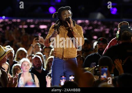 Nashville, USA. 06th June, 2024. Shaboozey onstage at the Nissan Stadium at CMA Fest 2024 held on June 6, 2024 in Nashville, TN © Curtis Hilbun/AFF-USA.COM Credit: AFF/Alamy Live News Stock Photo