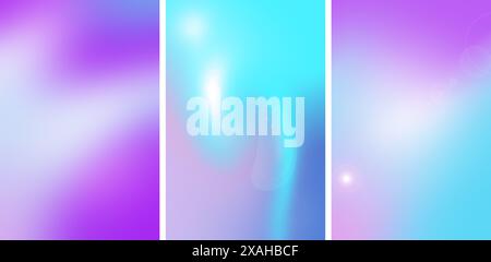 Delicate gradient lilac blue backgrounds with lens flare effect. Set of 3 vertical images, banner Stock Photo