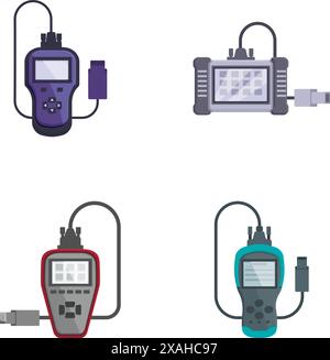 Illustration featuring different styles of digital multimeters used for electronic measurements Stock Vector