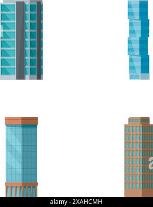 Collection of four cartoonstyle skyscraper illustrations, perfect for urban landscape designs Stock Vector