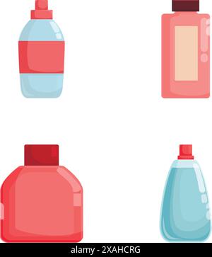 Vector illustration of four different types of cleaning product bottles Stock Vector
