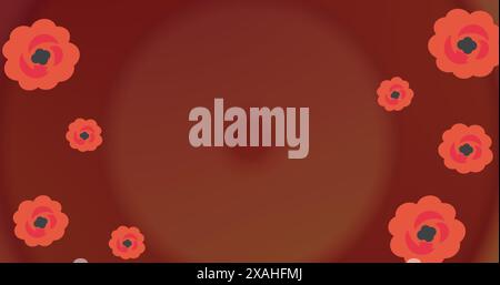 Image of flowers over red circles Stock Photo