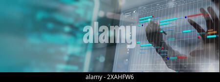 Project manager working with Ai management update tasks with milestones progress planning and Gantt chart scheduling virtual diagram.Businessman hand Stock Photo