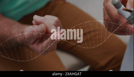 Image of spinning dna test over patient using glucose meter Stock Photo