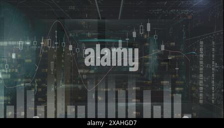 Image of data processing over screens and cityscape Stock Photo