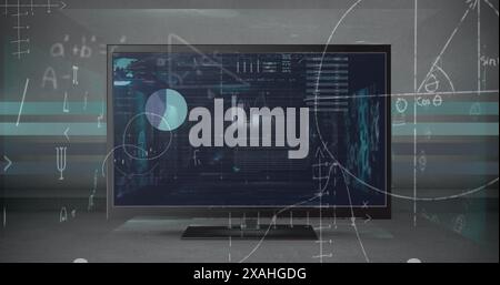 Image of data processing over screen on grey background Stock Photo
