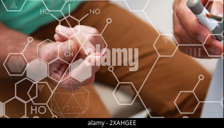 Image of chemistry formulas test over patient using glucose meter Stock Photo