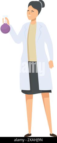 Scientist is holding a beaker and conducting a chemistry experiment in a lab Stock Vector