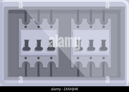 Grey electric panel with circuit breakers controlling the power supply in a residential building Stock Vector