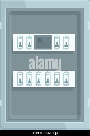 Illustration of an electrical panel featuring rows of circuit breakers, essential for managing and protecting electrical circuits in various settings Stock Vector