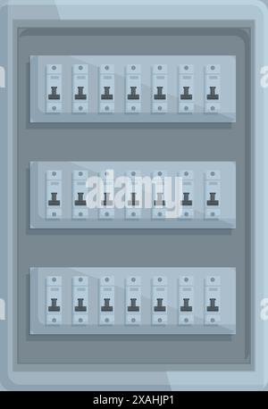 Electrical panel featuring rows of circuit breakers, ensuring safe and reliable power distribution in a residential setting Stock Vector