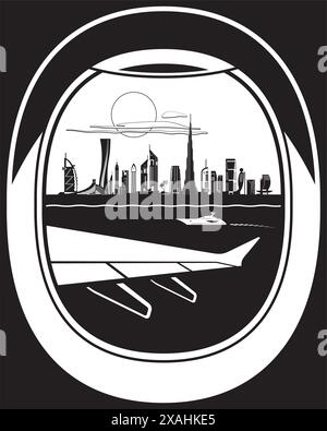 View from passenger aircraft to Dubai – vector illustration Stock Vector