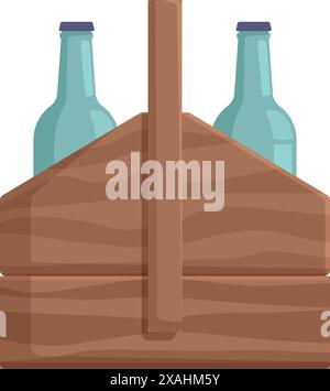 Two glass bottles standing in a wooden caddy, ready to be carried to a party Stock Vector