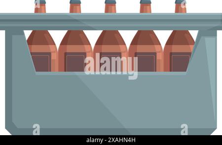 Six pack of brown glass beer bottles standing in cardboard box for retail sale at grocery store Stock Vector